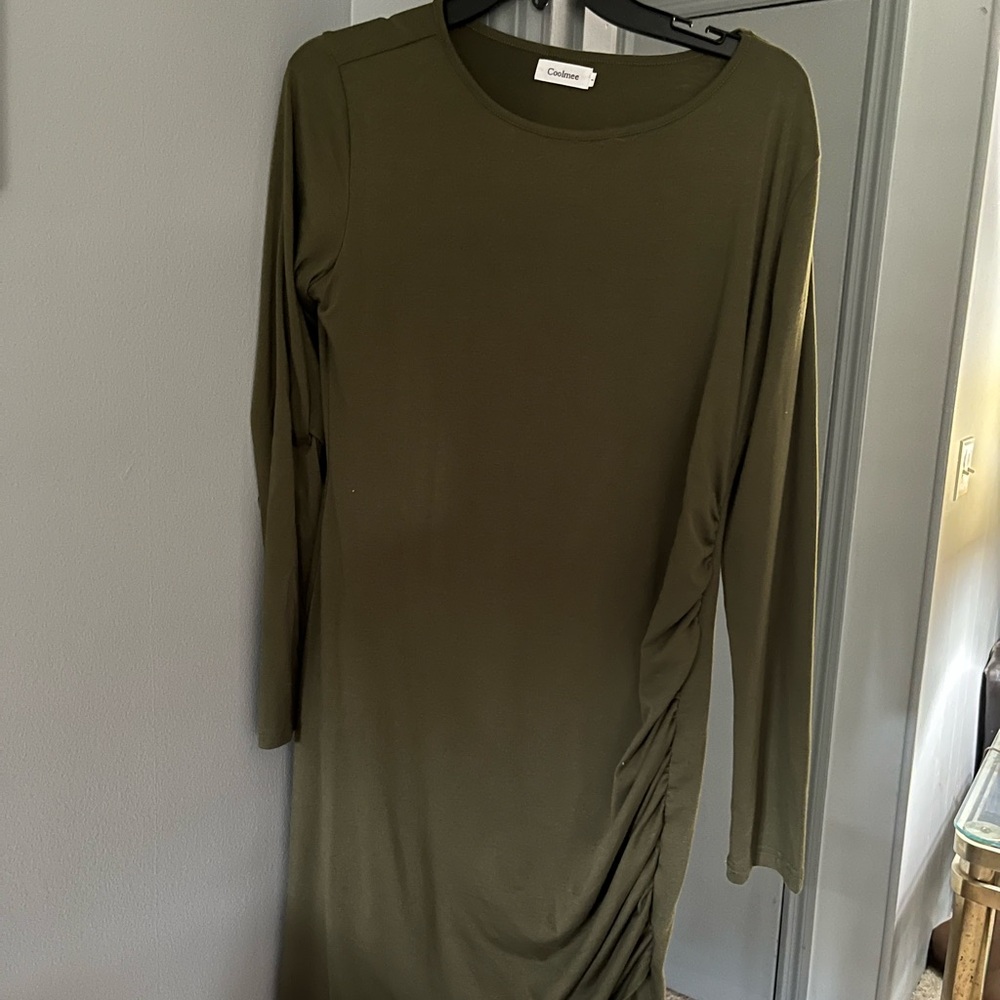Coolmee Olive Long Sleeve Dress Maternity Large